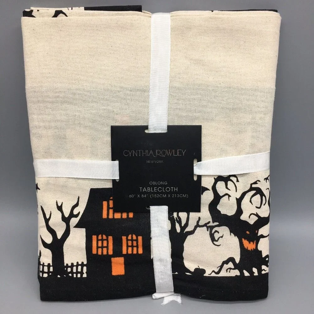 Cynthia Rowley Halloween Tablecloth Haunted House Spooky Tree Flying Witch 60x84